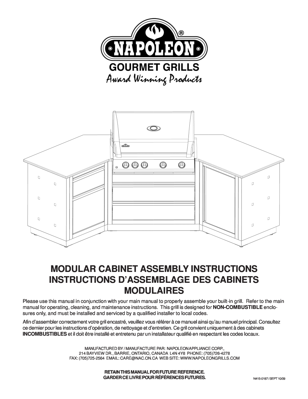 Napoleon Grills 2032-OS, 204830-OS manual Manufactured By / Manufacture Par Napoleon Appliance Corp, N415-0187/SEPT10/09 
