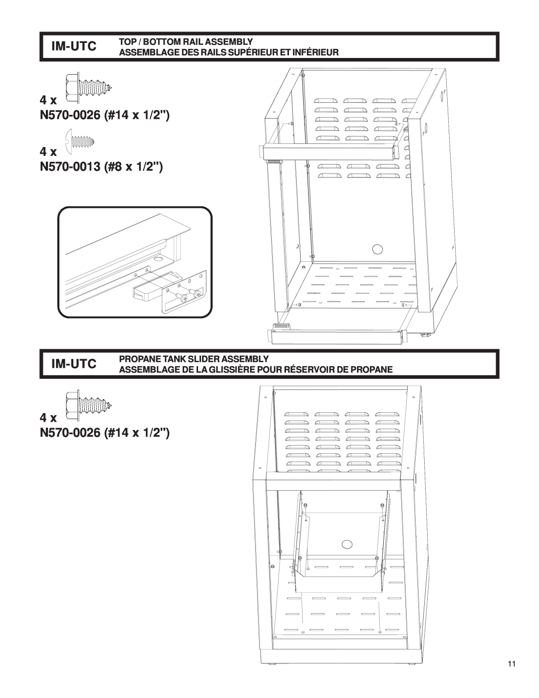 Napoleon Grills 2048-OS, 204830-OS manual N570-0013 #8 x 1/2, Propane Tank Slider Assembly, Im-Utc, 4 x N570-0026 #14 x 1/2 