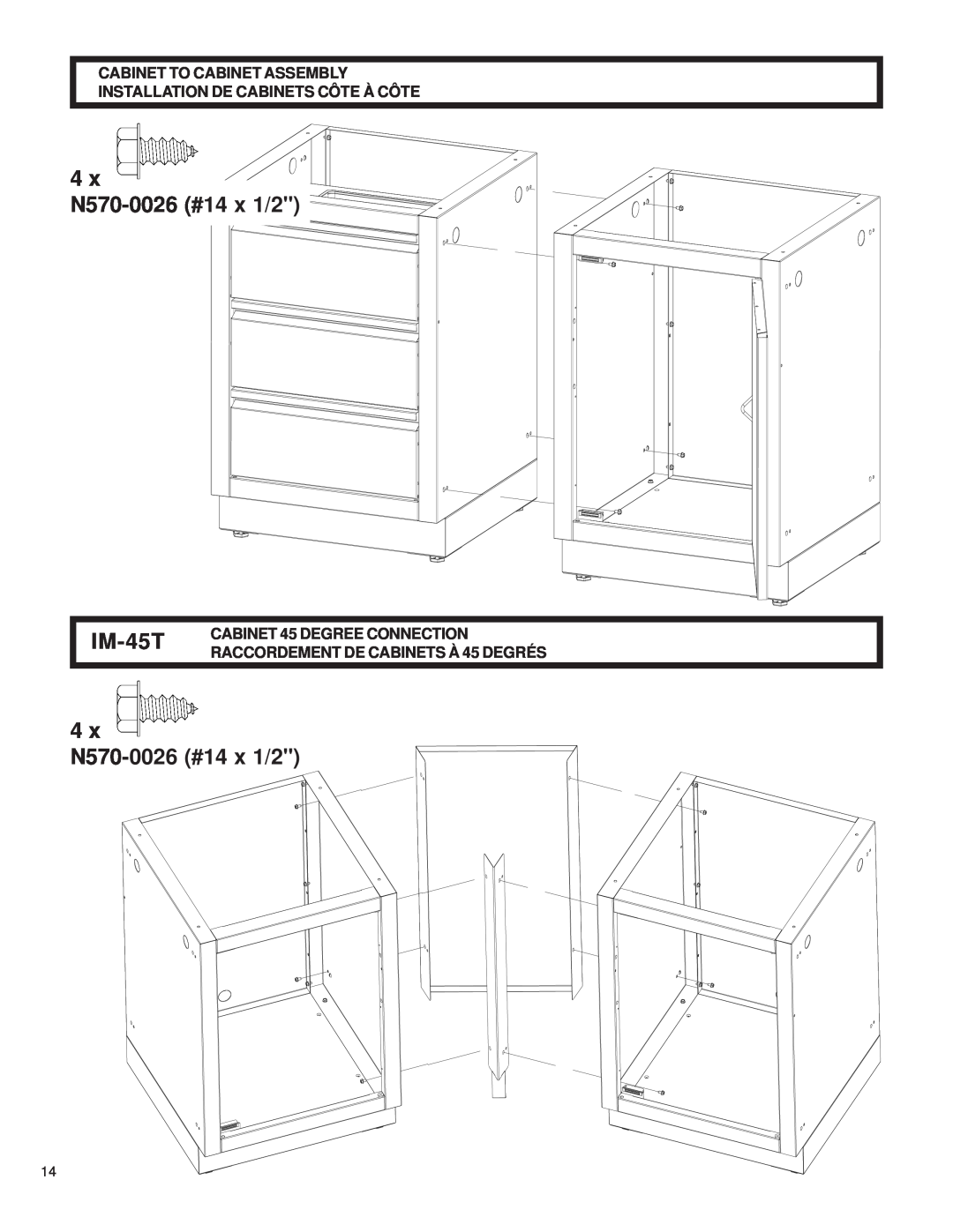 Napoleon Grills 3068-OS IM-45T, Cabinet To Cabinet Assembly Installation De Cabinets Côte À Côte, x N570-0026 #14 x 1/2 
