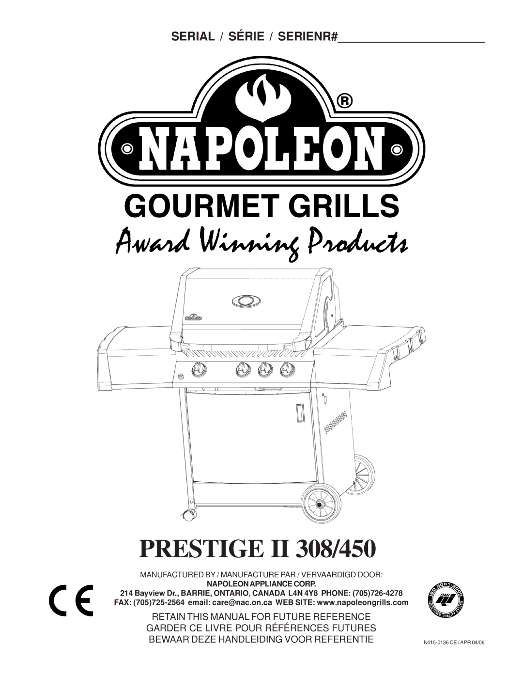 Napoleon Grills manual Prestige II 308/450 