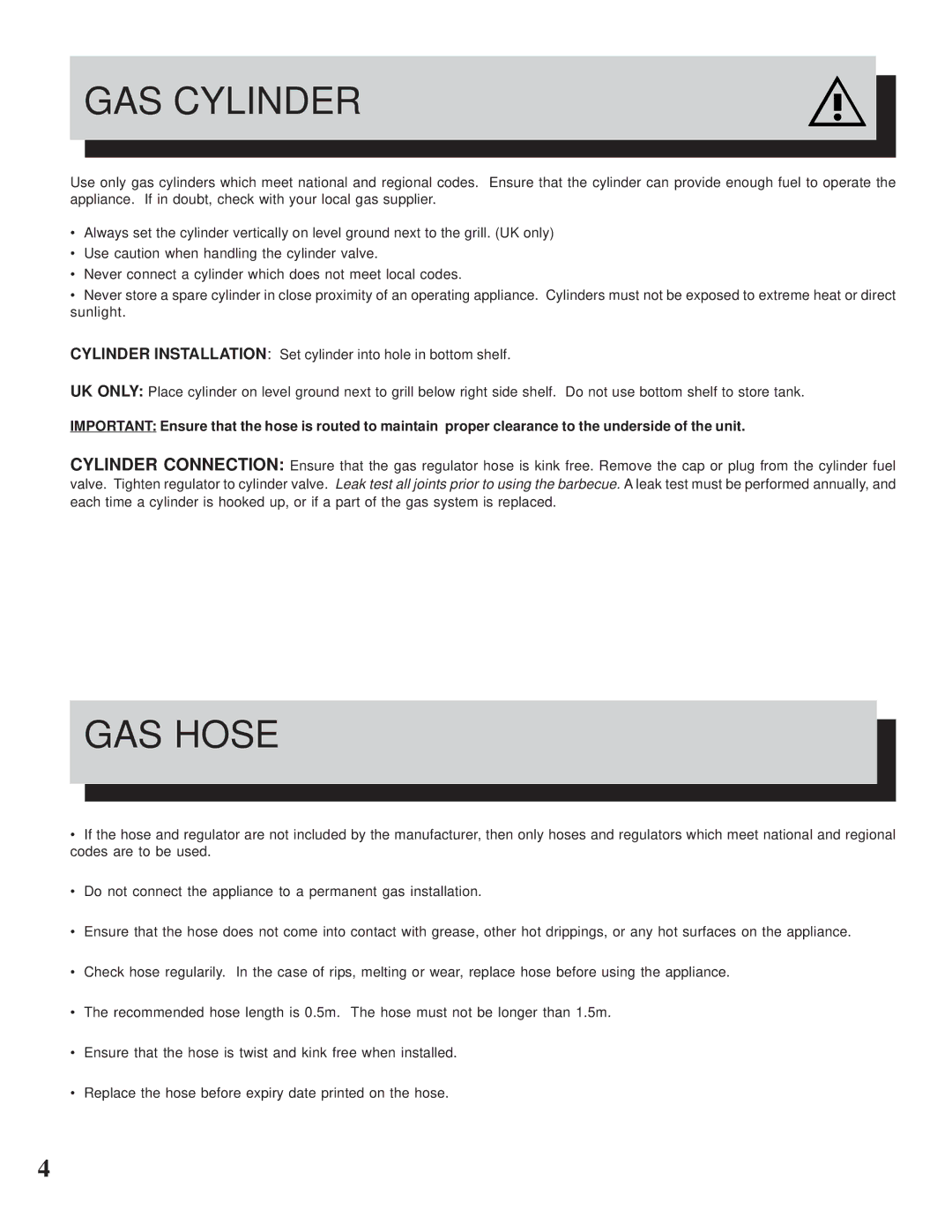 Napoleon Grills 308 manual GAS Cylinder, GAS Hose 