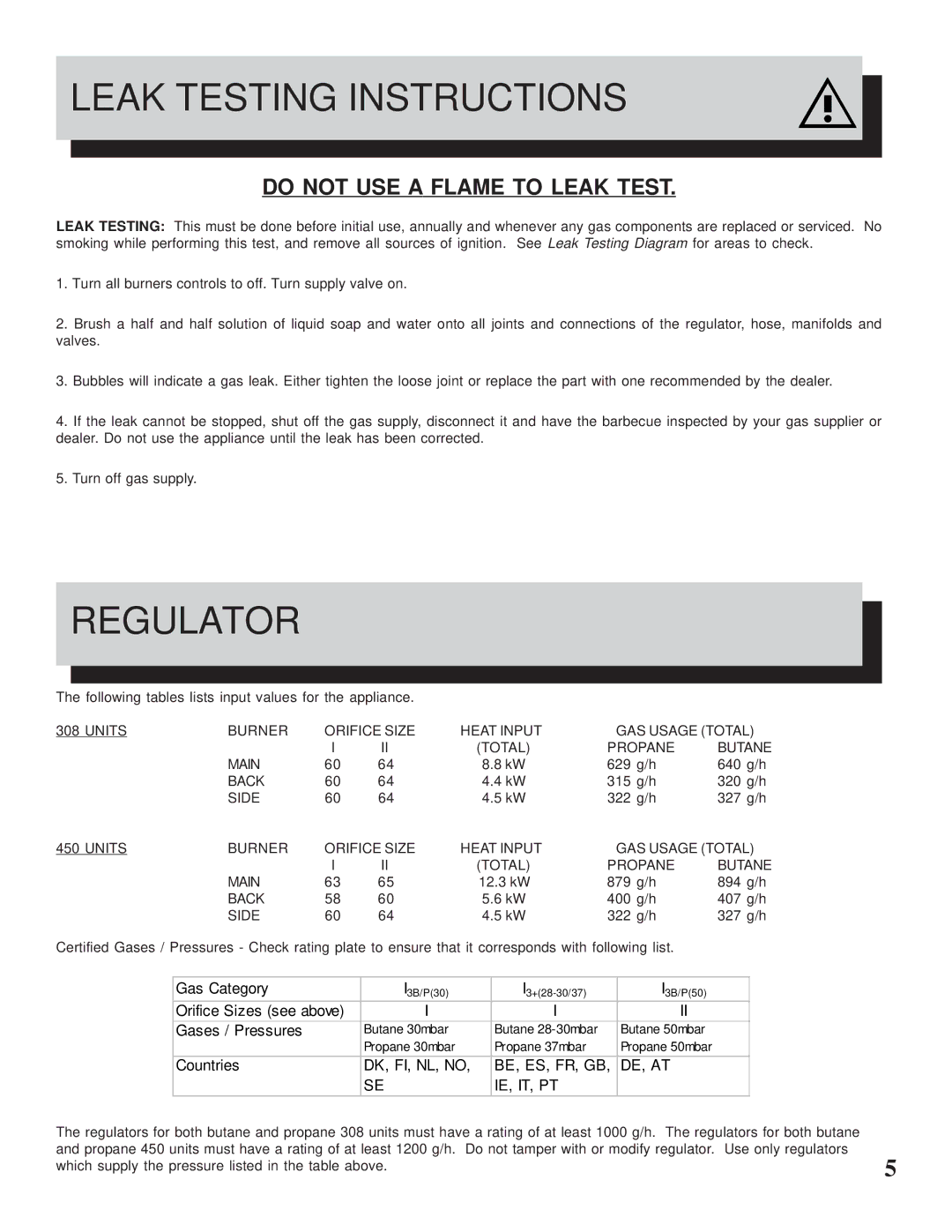 Napoleon Grills 308 manual Leak Testing Instructions, Regulator 