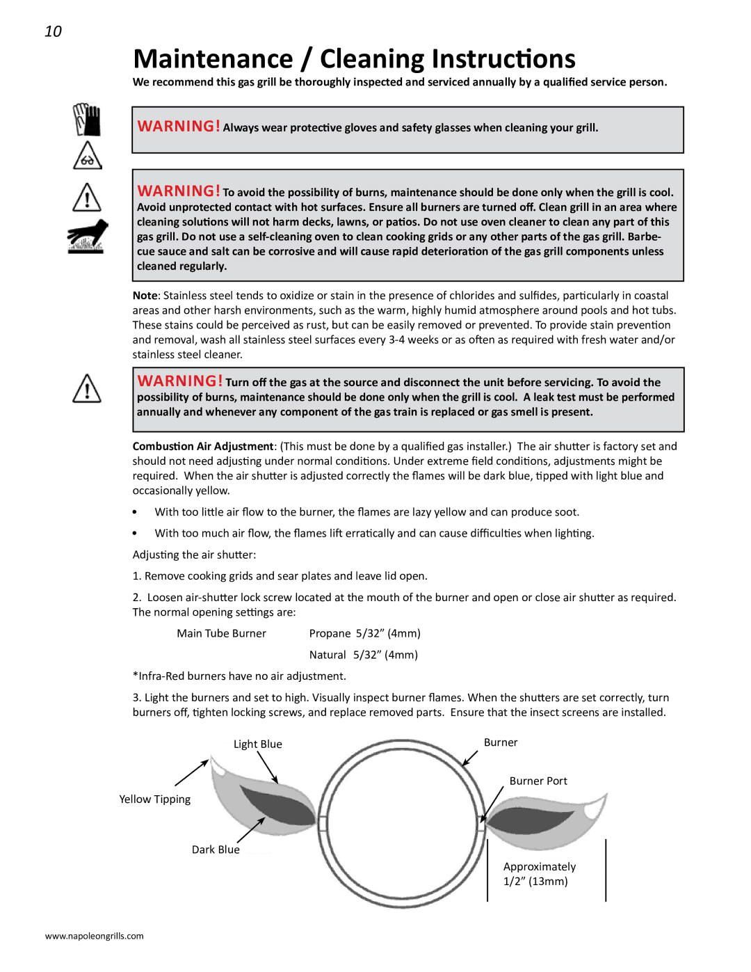 Napoleon Grills 485rsib manual Maintenance / Cleaning Instructions 