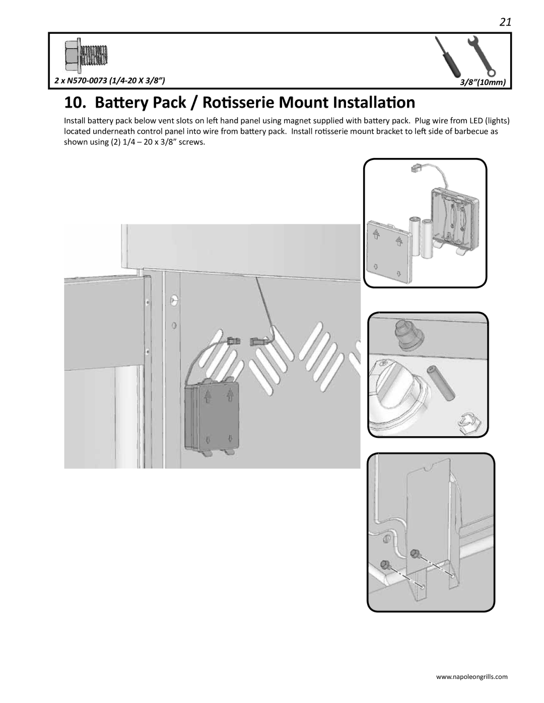 Napoleon Grills 485rsib manual Battery Pack / Rotisserie Mount Installation 