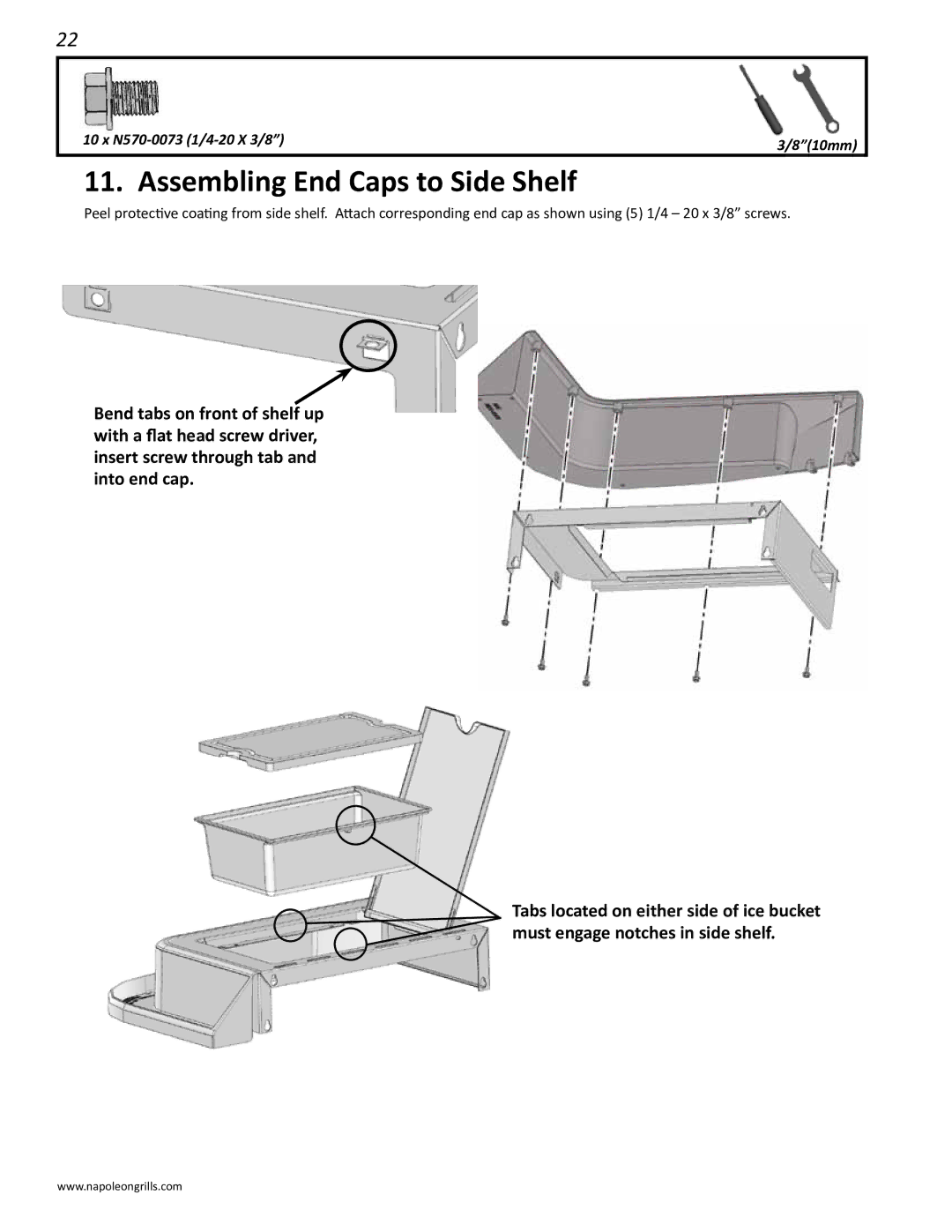 Napoleon Grills 485rsib manual Assembling End Caps to Side Shelf 