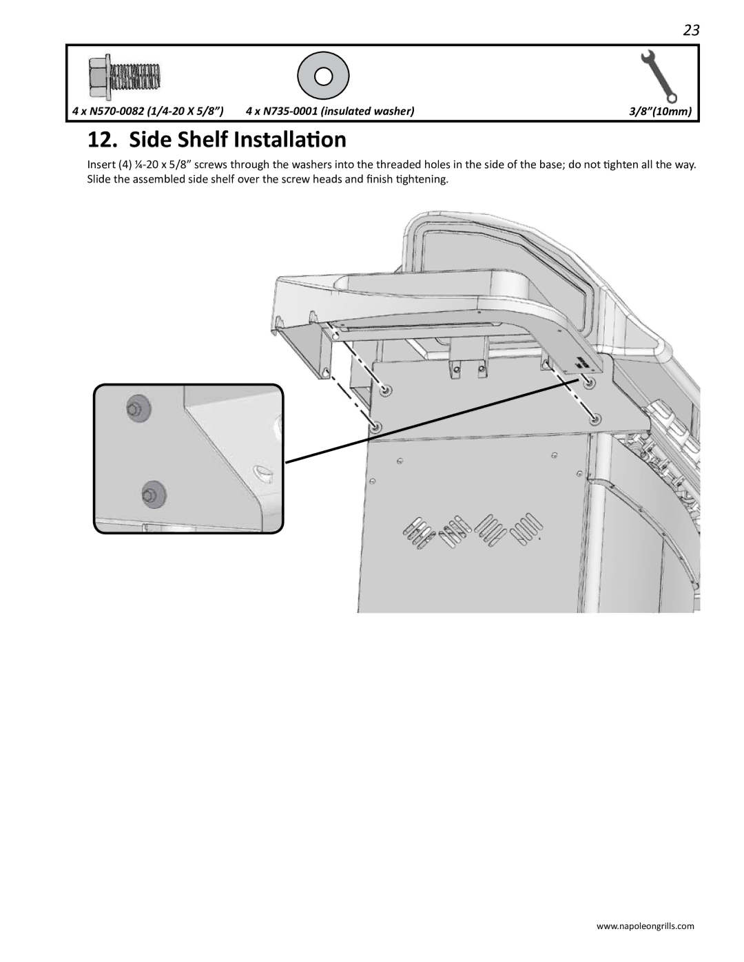 Napoleon Grills 485rsib manual Side Shelf Installation 