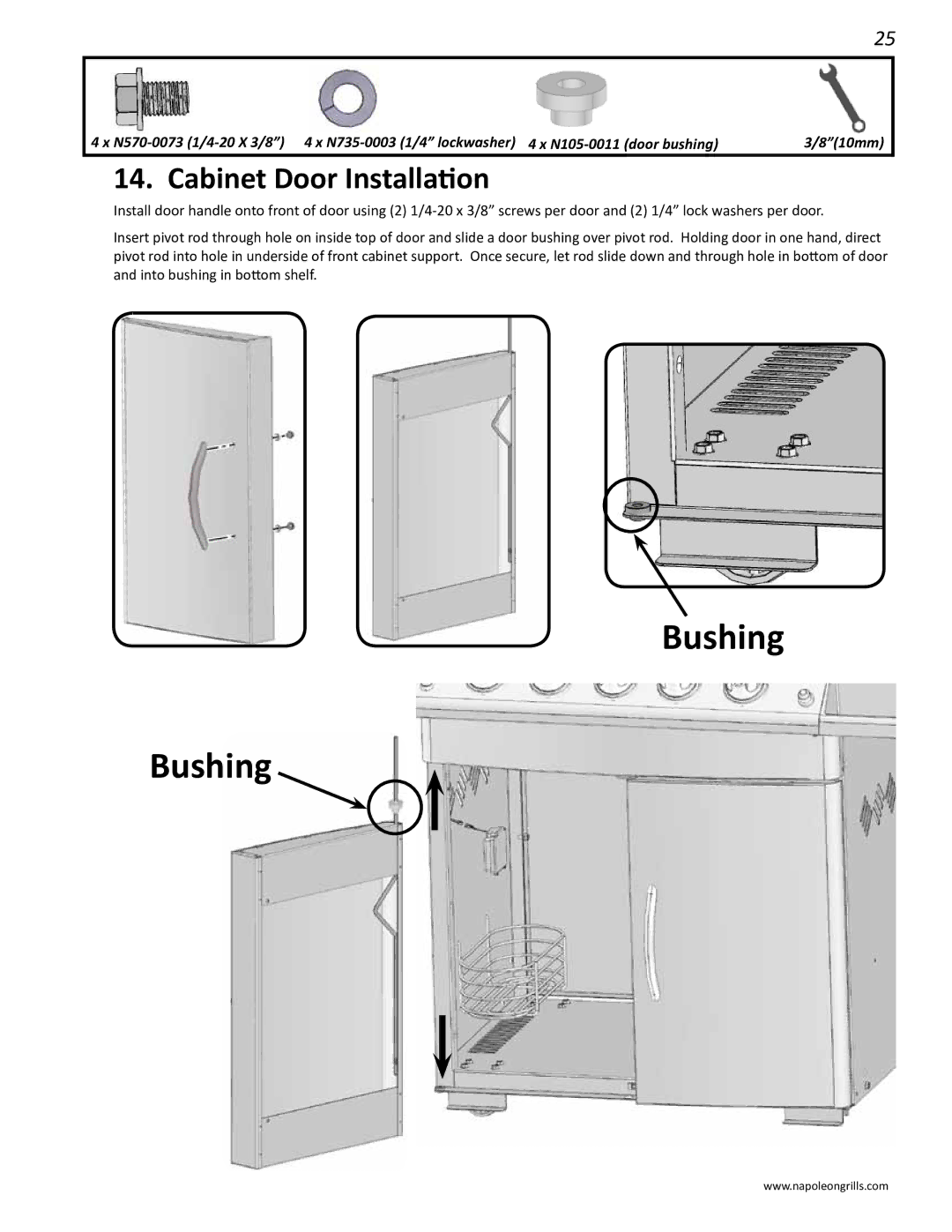 Napoleon Grills 485rsib manual Bushing, Cabinet Door Installation 