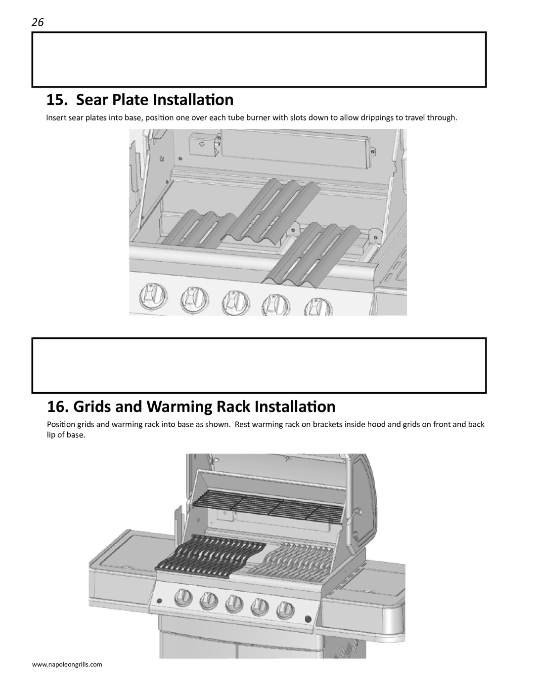 Napoleon Grills 485rsib manual Sear Plate Installation, Grids and Warming Rack Installation 