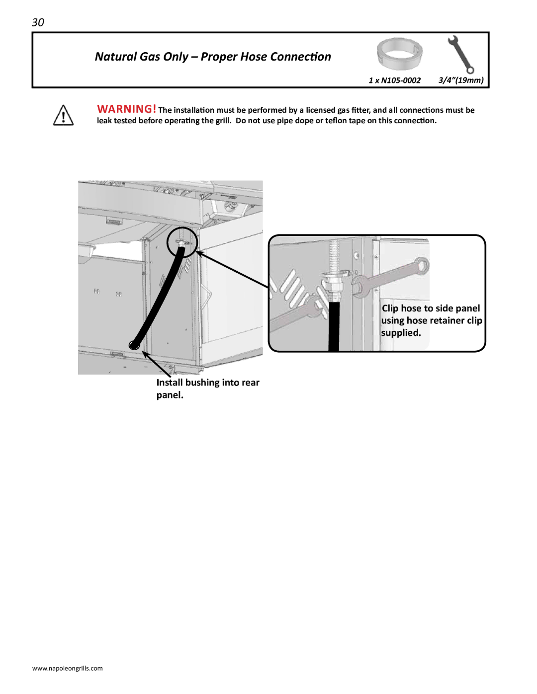 Napoleon Grills 485rsib manual Natural Gas Only Proper Hose Connection 