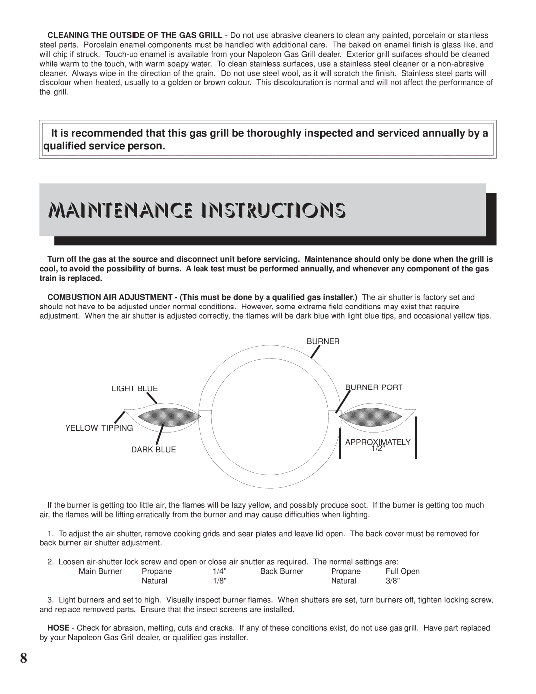 Napoleon Grills 600 manual Maintenance Instructions 