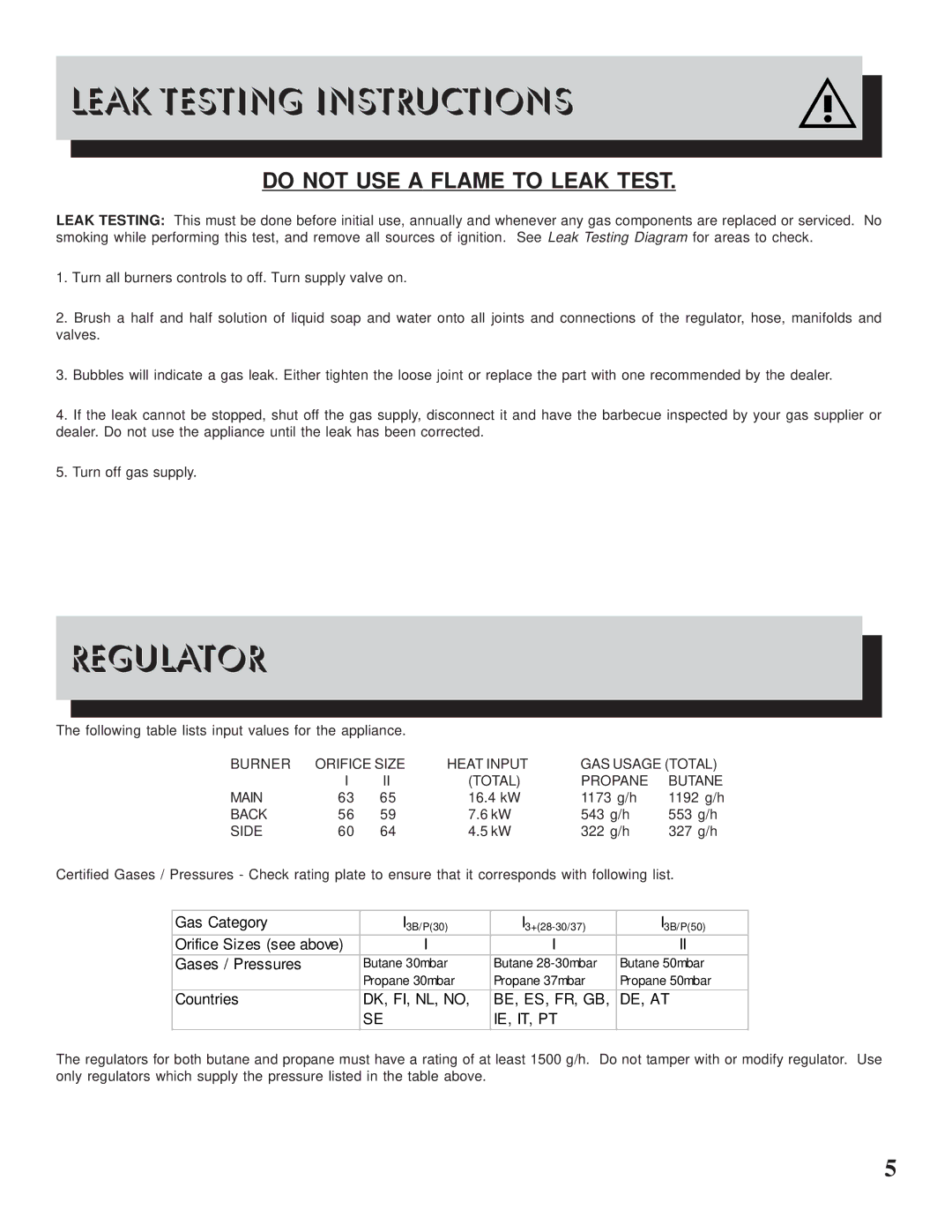 Napoleon Grills 600RB manual Leak Testing Instructions, Regulator 