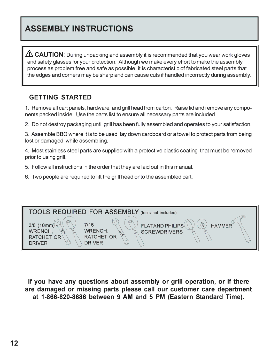 Napoleon Grills 605 operating instructions Assembly Instructions, Getting Started 