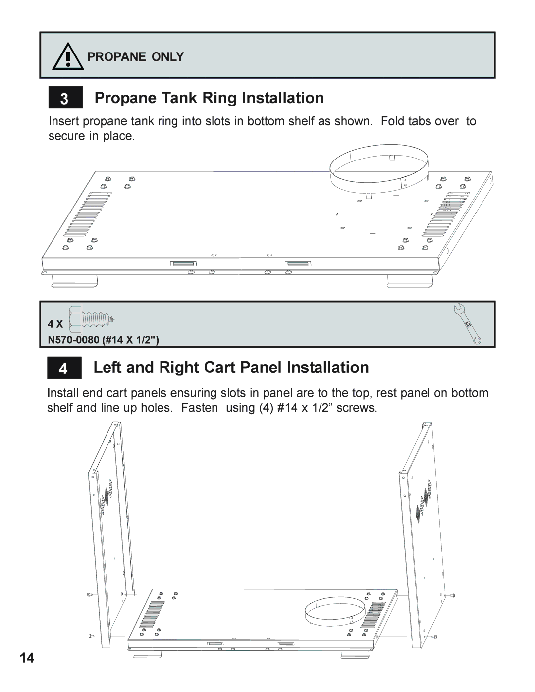 Napoleon Grills 605 operating instructions Propane Tank Ring Installation, Left and Right Cart Panel Installation 