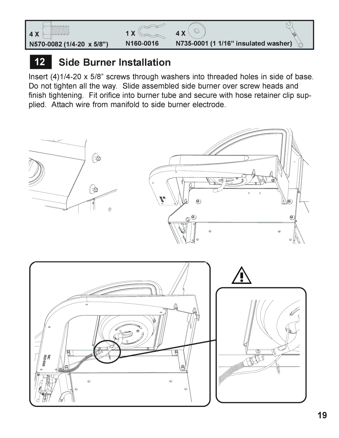 Napoleon Grills 605 operating instructions Side Burner Installation 