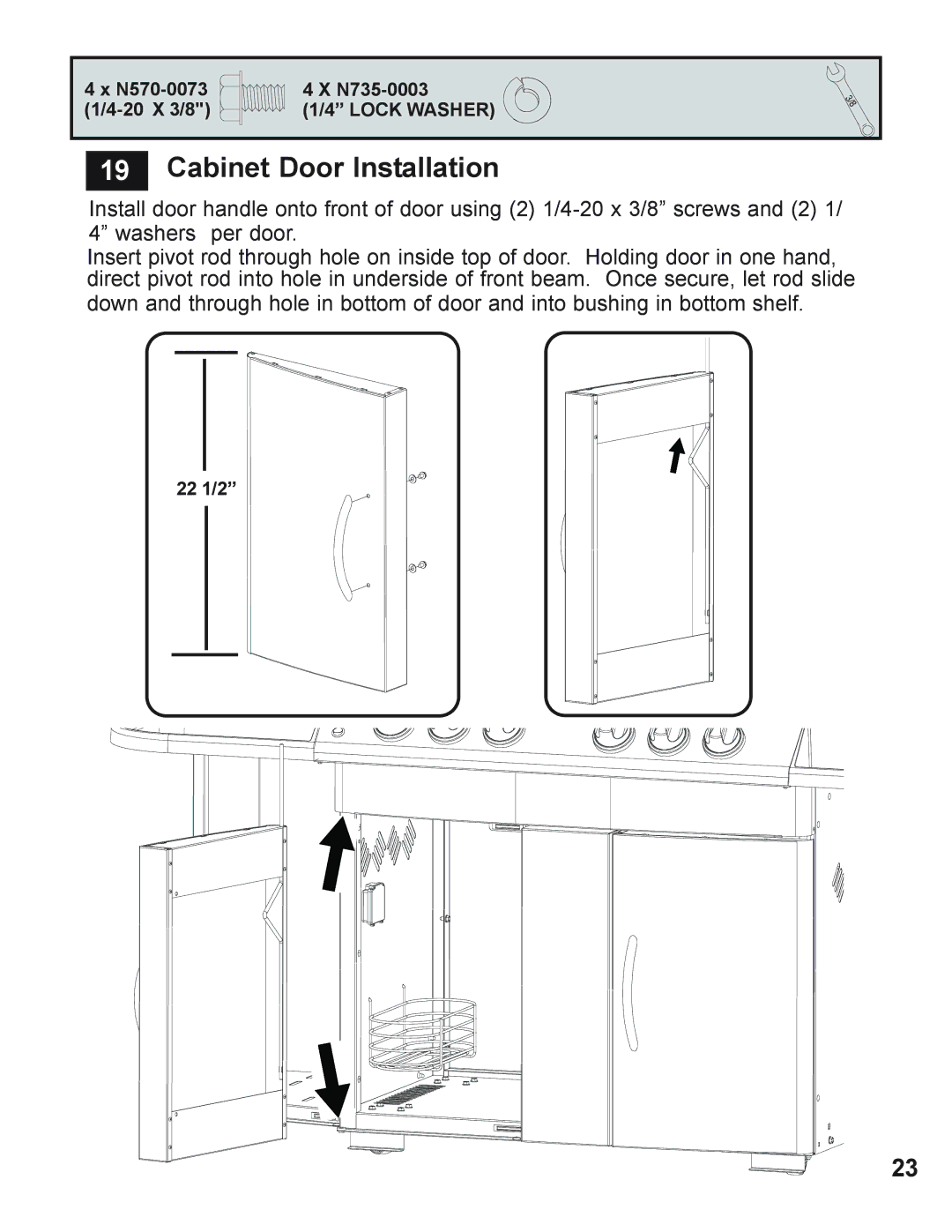 Napoleon Grills 605 operating instructions Cabinet Door Installation 