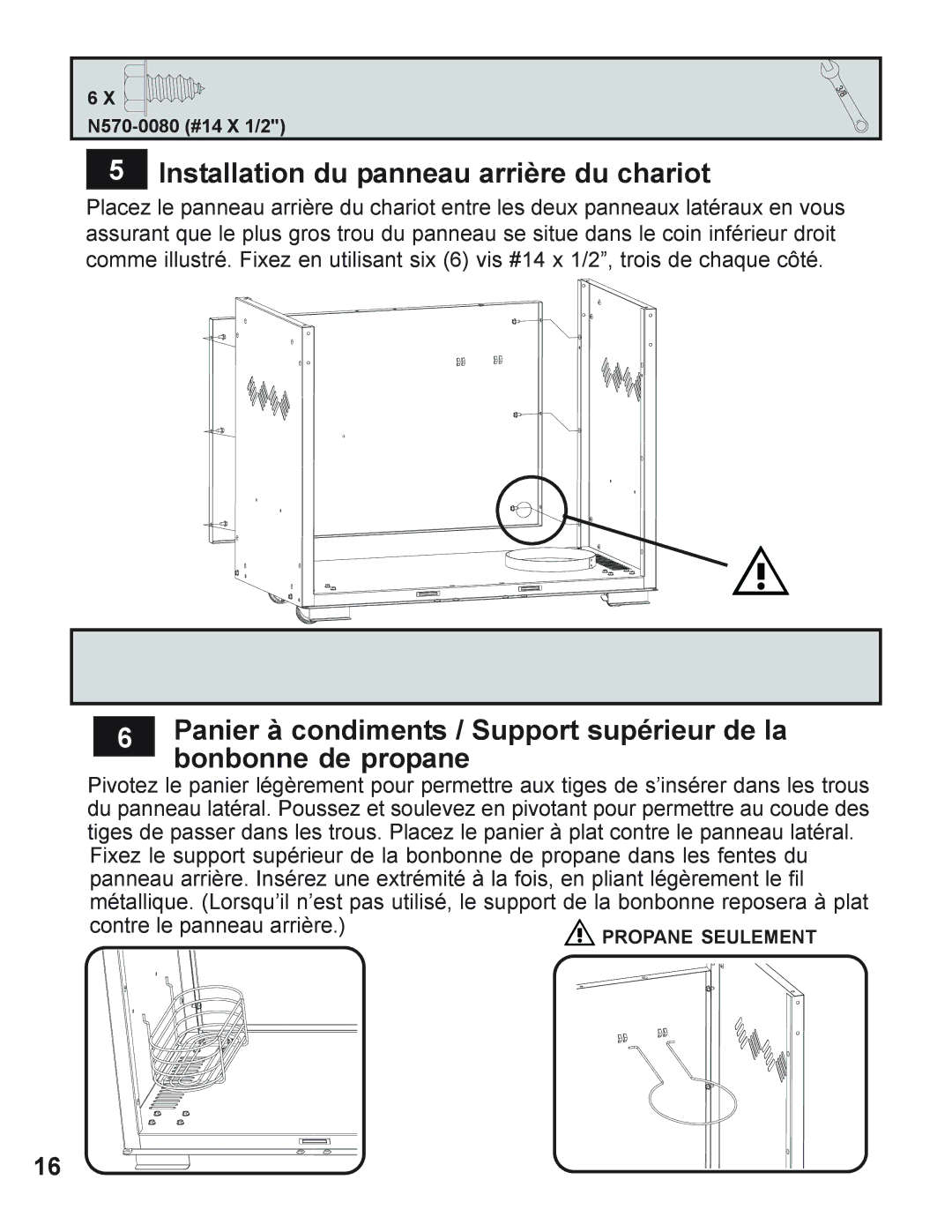 Napoleon Grills 605 operating instructions Installation du panneau arrière du chariot 