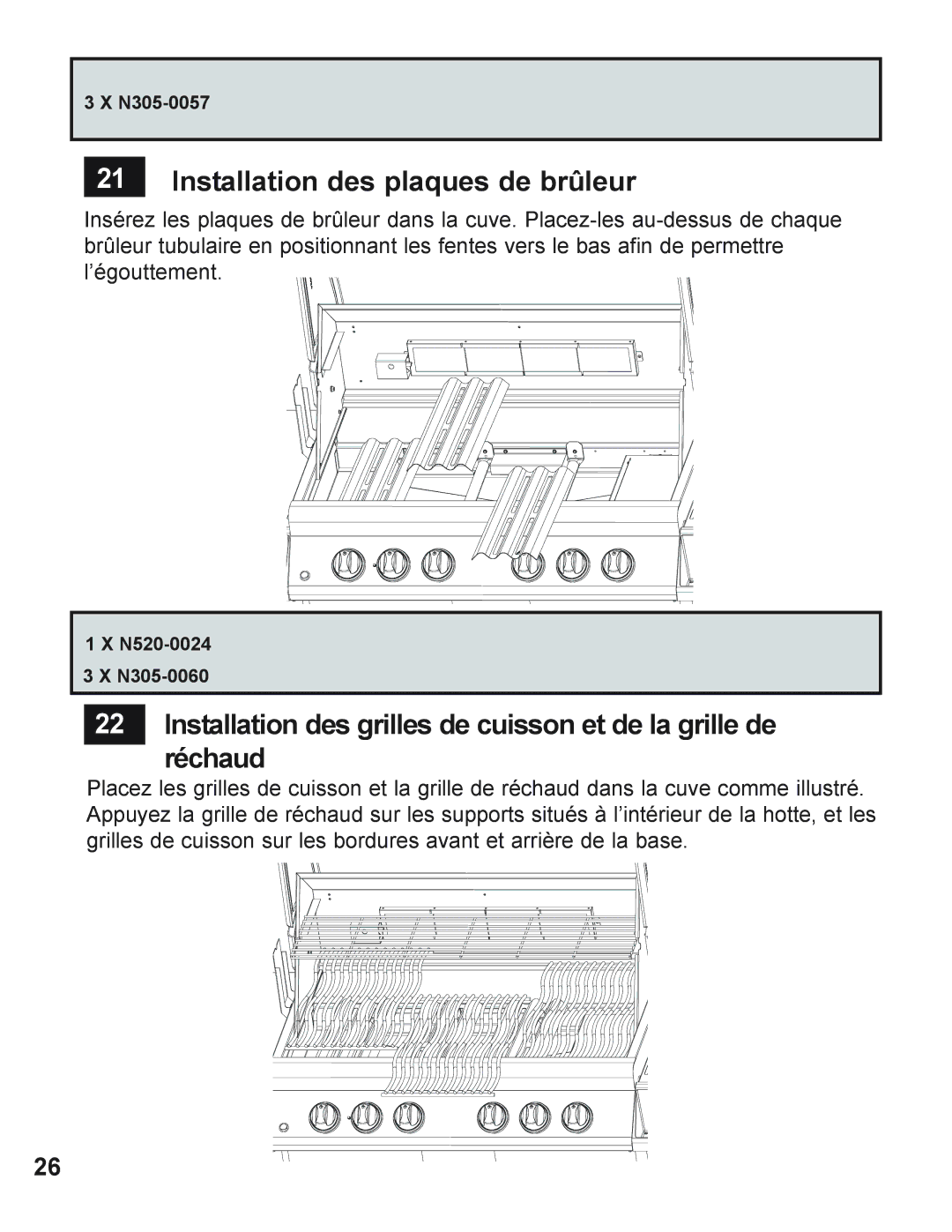 Napoleon Grills 605 operating instructions Installation des plaques de brûleur 