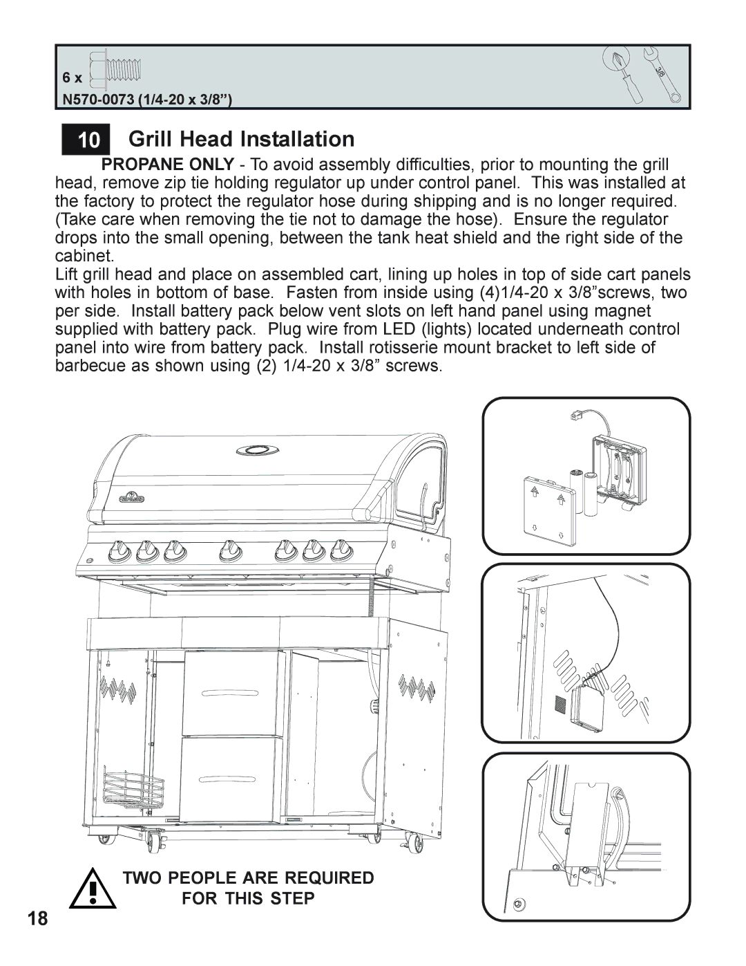 Napoleon Grills 730 operating instructions Grill Head Installation, TWO People are Required For this Step 