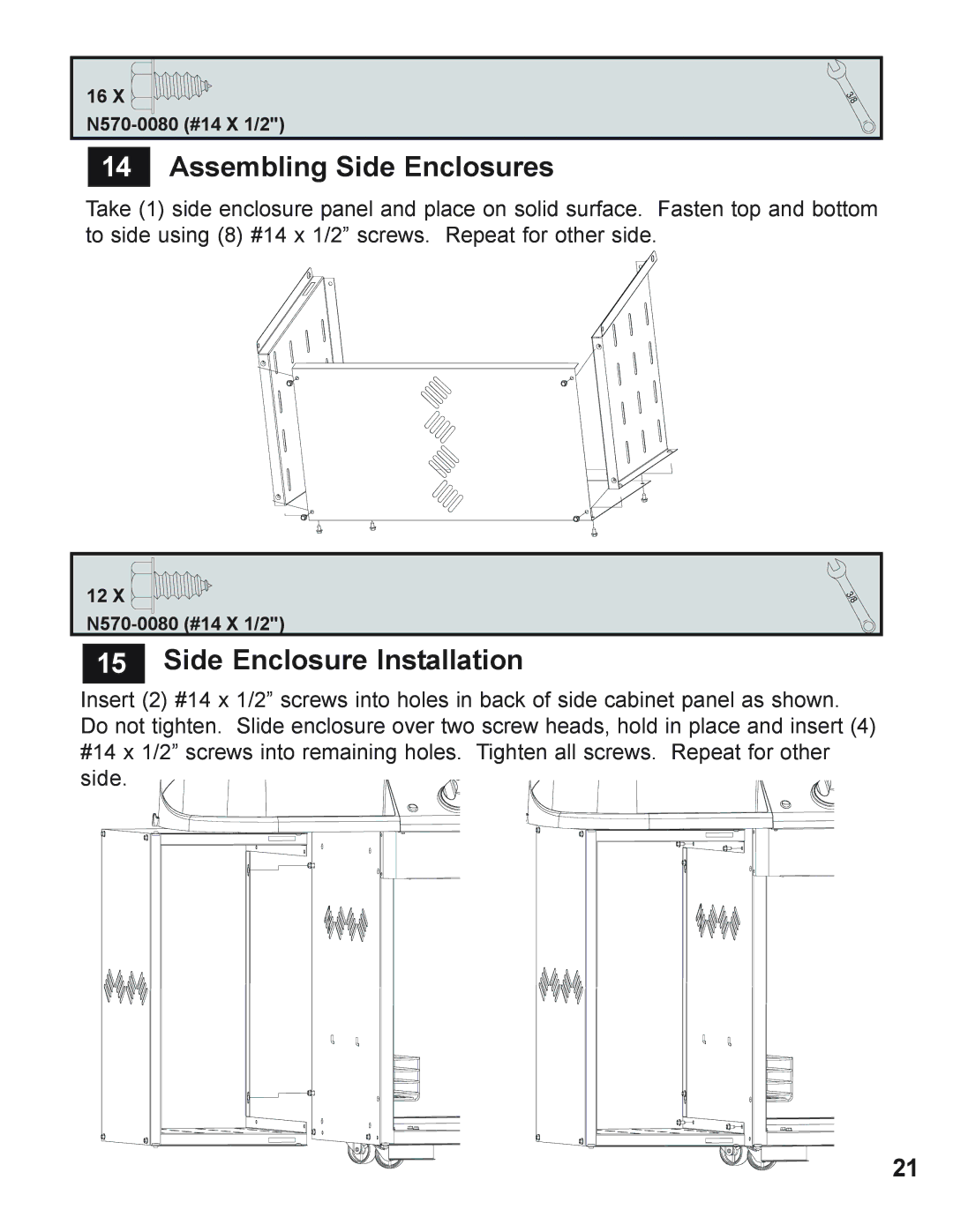 Napoleon Grills 730 operating instructions Assembling Side Enclosures, Side Enclosure Installation 