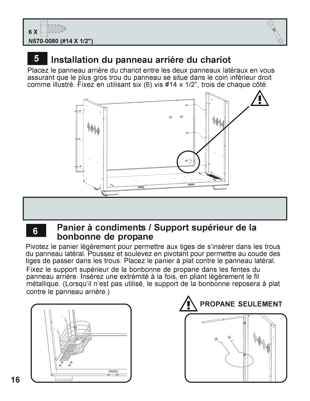 Napoleon Grills 730 operating instructions Installation du panneau arrière du chariot, Propane Seulement 