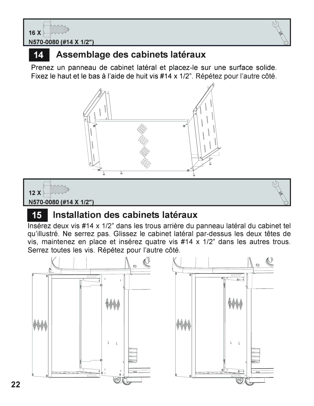 Napoleon Grills 730 operating instructions Assemblage des cabinets latéraux, Installation des cabinets latéraux 