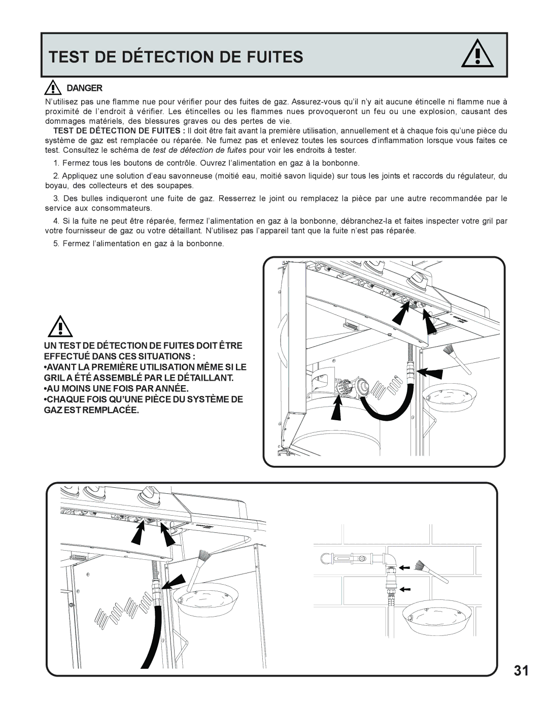 Napoleon Grills 730 operating instructions Test DE Détection DE Fuites 