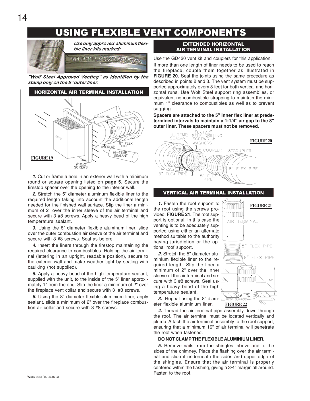 Napoleon Grills BGD38PT, BGD38NT manual Using Flexible Vent Components, Horizontal AIR Terminal Installation 