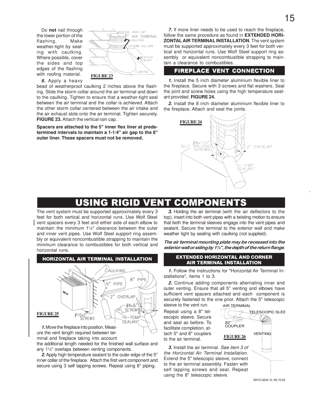 Napoleon Grills BGD38NT, BGD38PT manual Using Rigid Vent Components, Fireplace Vent Connection 