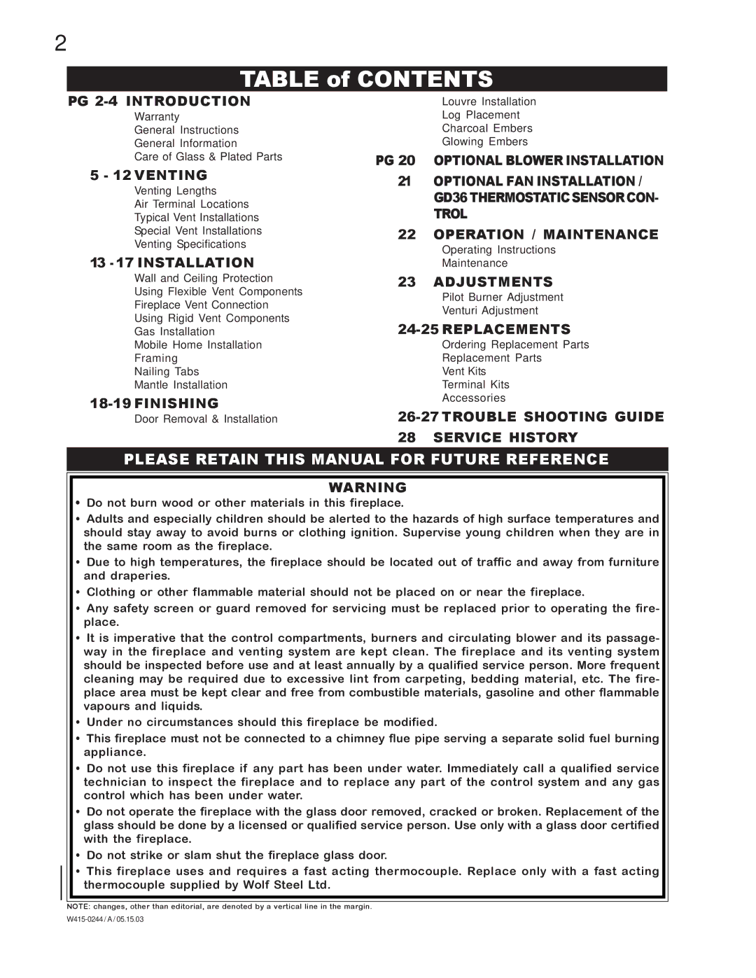 Napoleon Grills BGD38PT, BGD38NT manual Table of Contents 