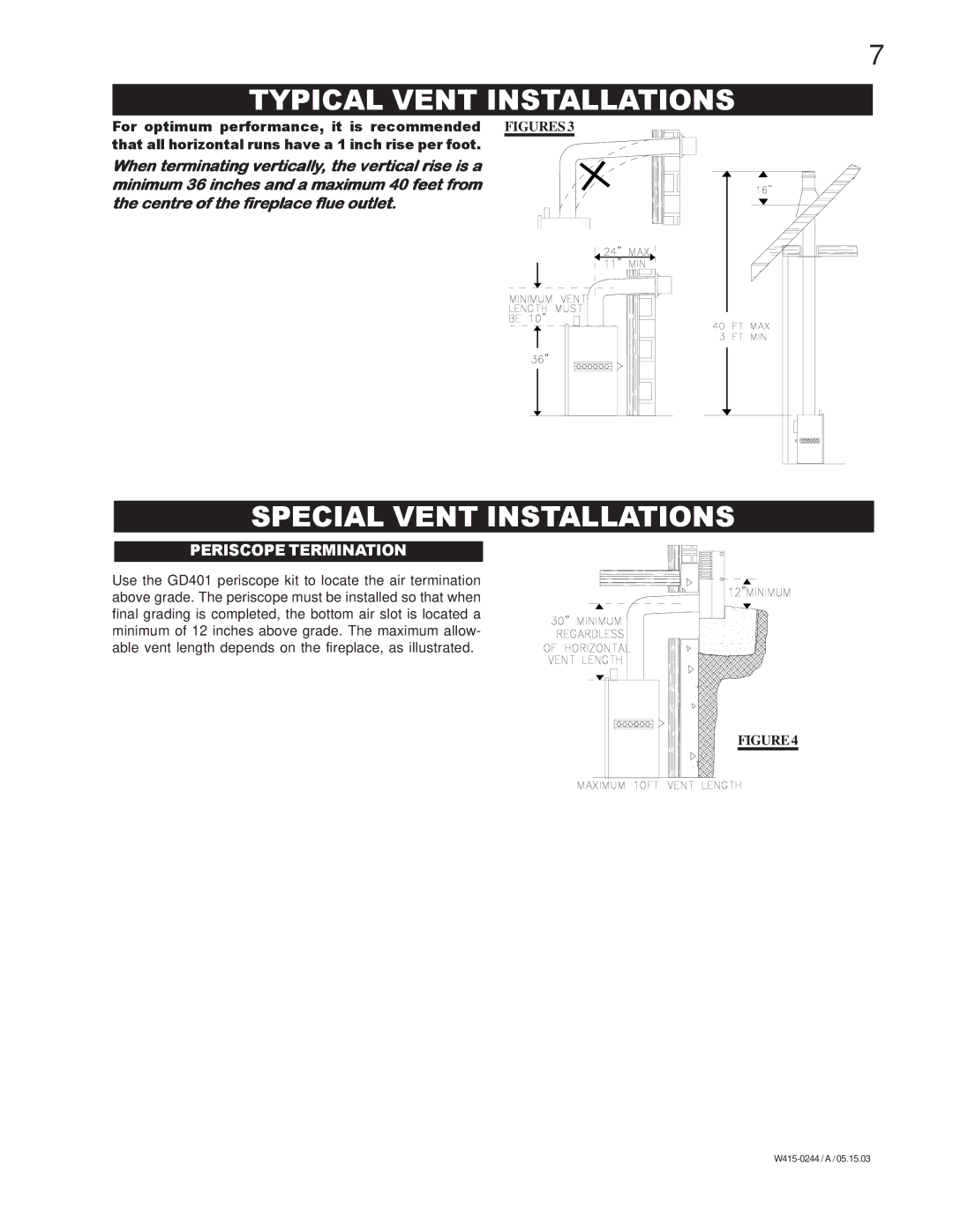 Napoleon Grills BGD38NT, BGD38PT manual Typical Vent Installations, Special Vent Installations 