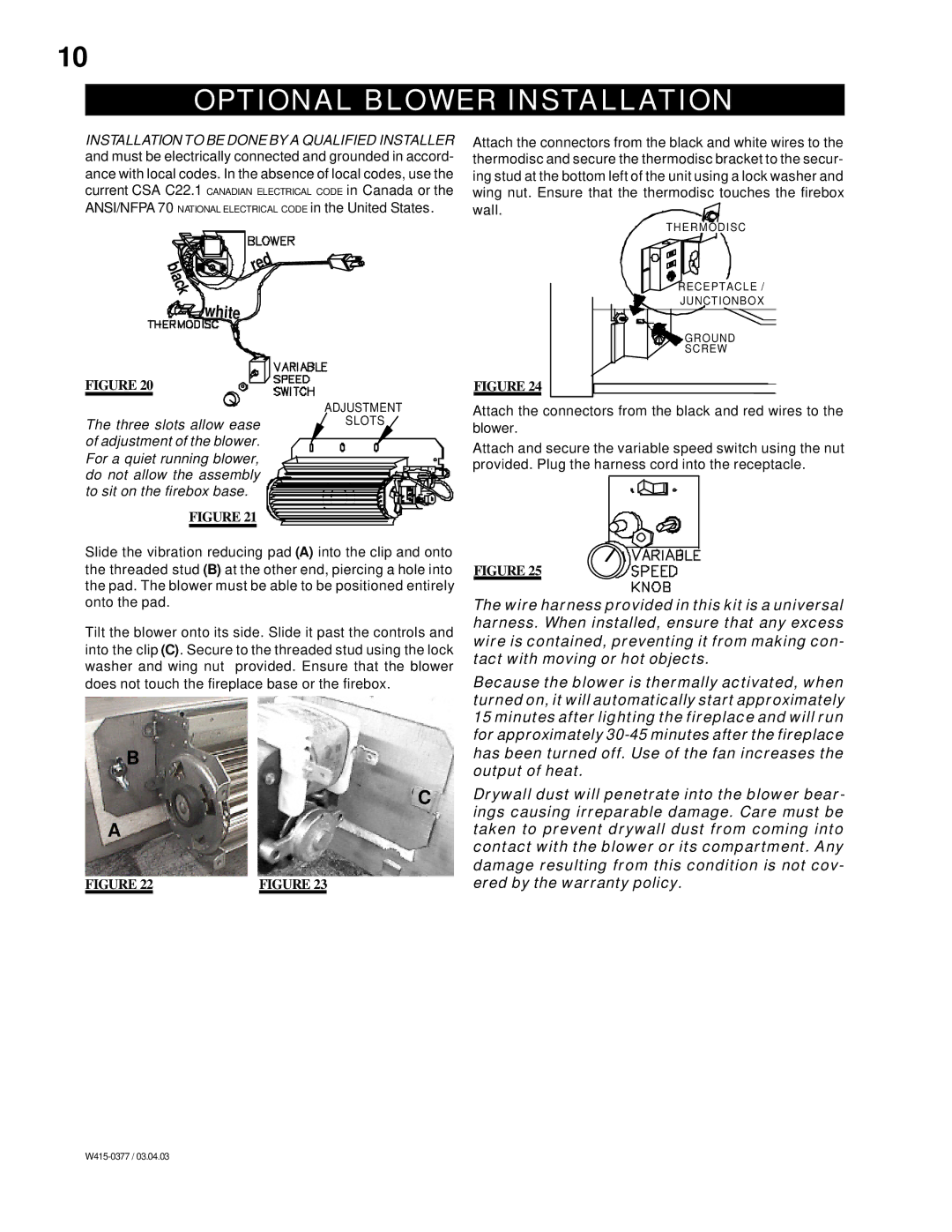 Napoleon Grills BGNV42N, BGNV42P manual Optional Blower Installation 