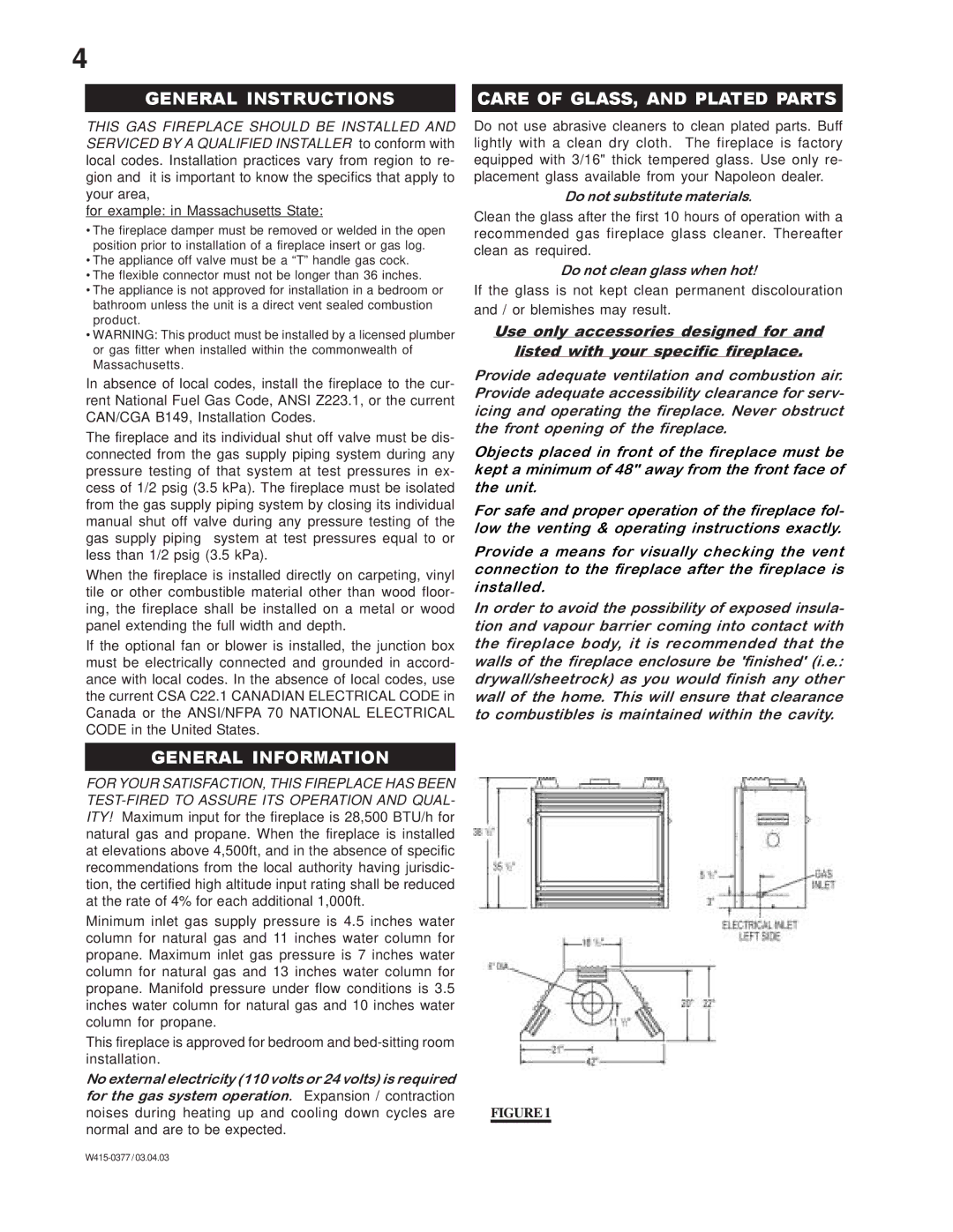 Napoleon Grills BGNV42N, BGNV42P manual General Instructions, Care of GLASS, and Plated Parts, General Information 