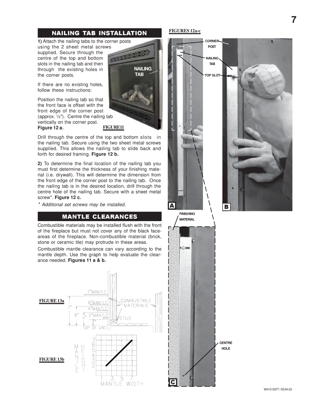 Napoleon Grills BGNV42P, BGNV42N manual Nailing TAB Installation, Mantle Clearances 