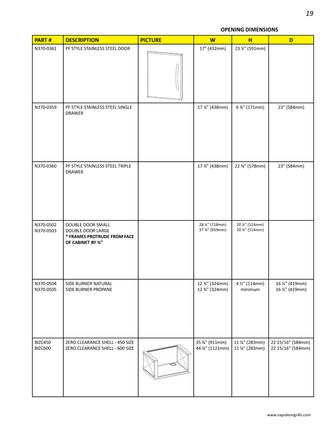 Napoleon Grills BIPRO 450 manual PF Style Stainless Steel Door 