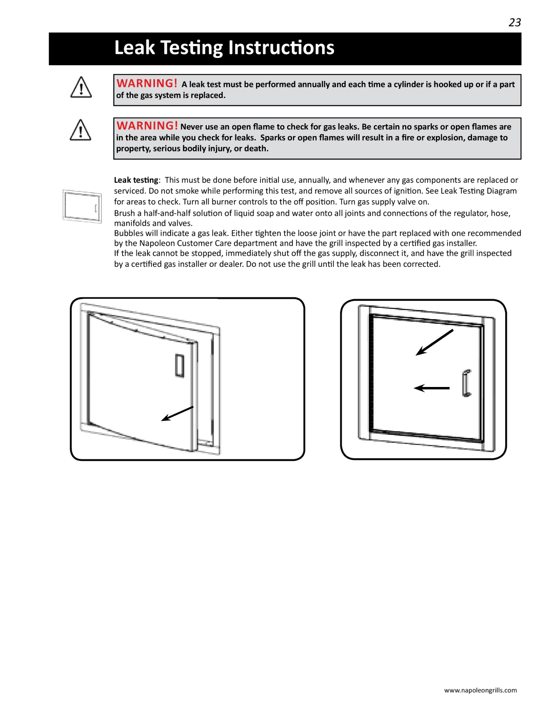 Napoleon Grills BIPRO 450 manual Leak Testing Instructions 