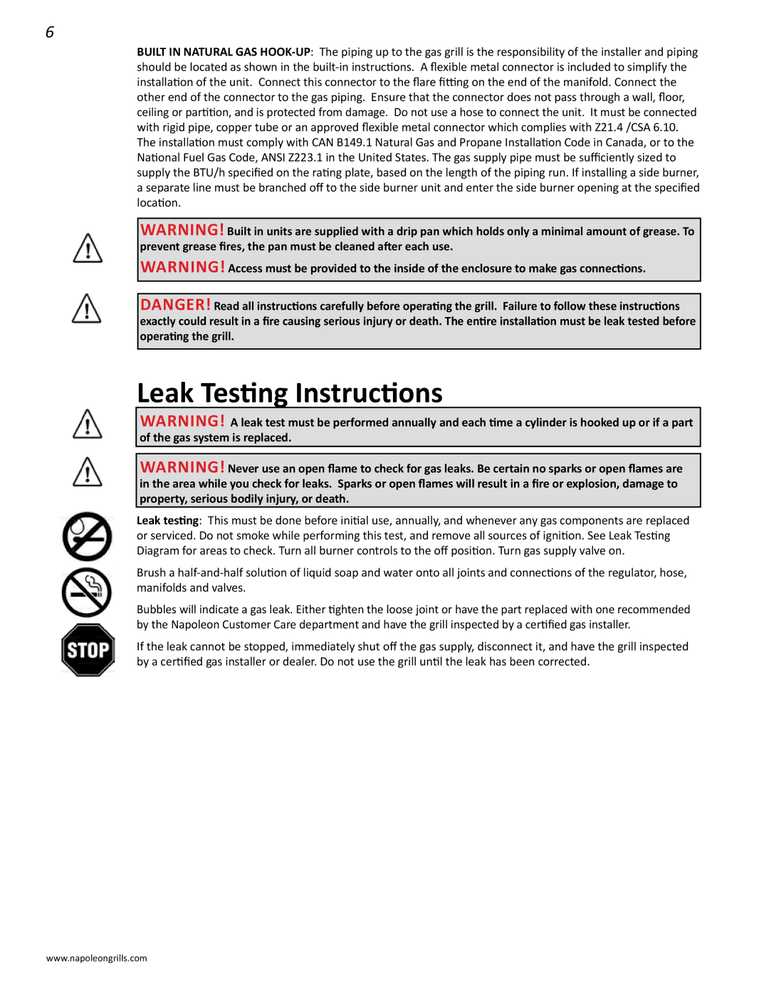 Napoleon Grills BIPRO 450 manual Leak Testing Instructions 