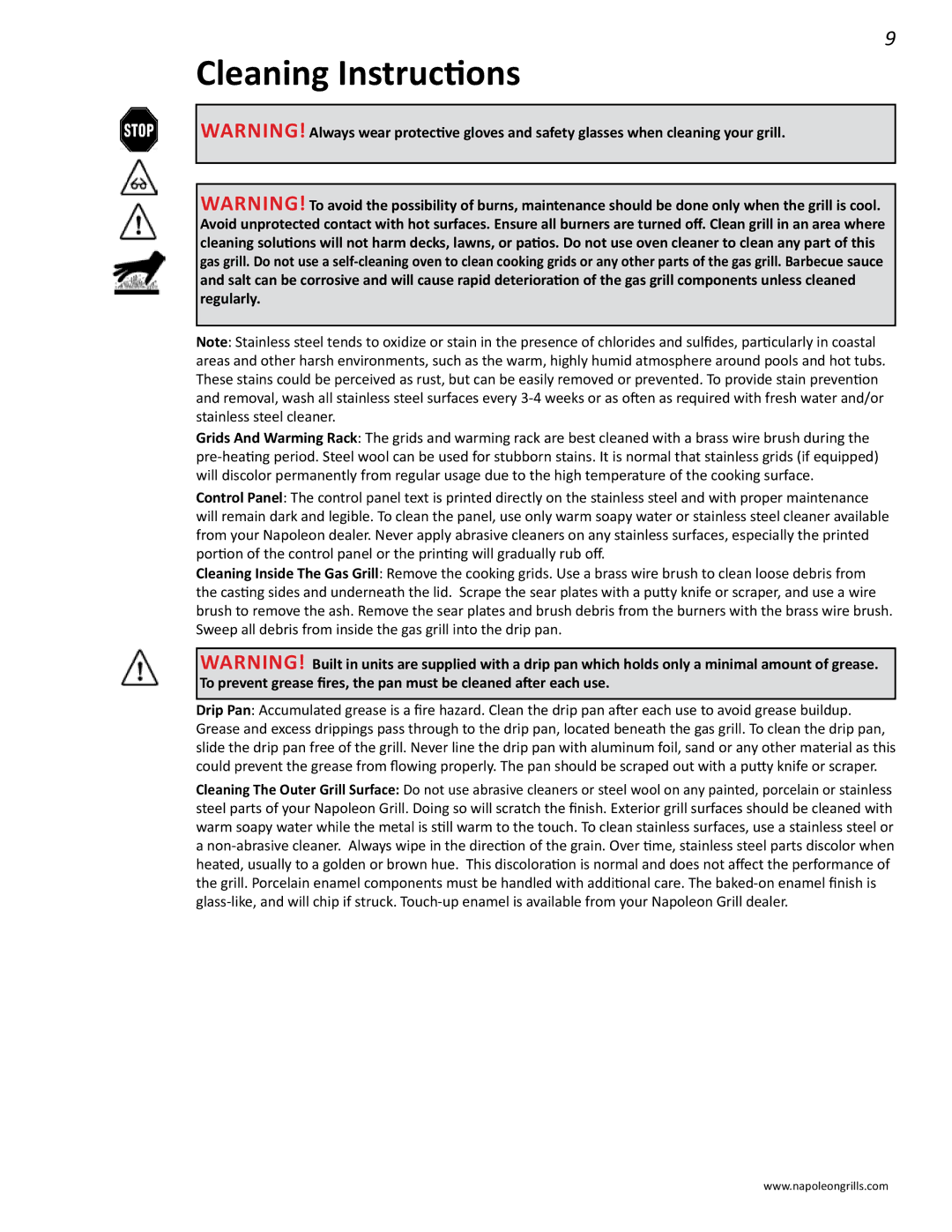 Napoleon Grills BIPRO 450 manual Cleaning Instructions 