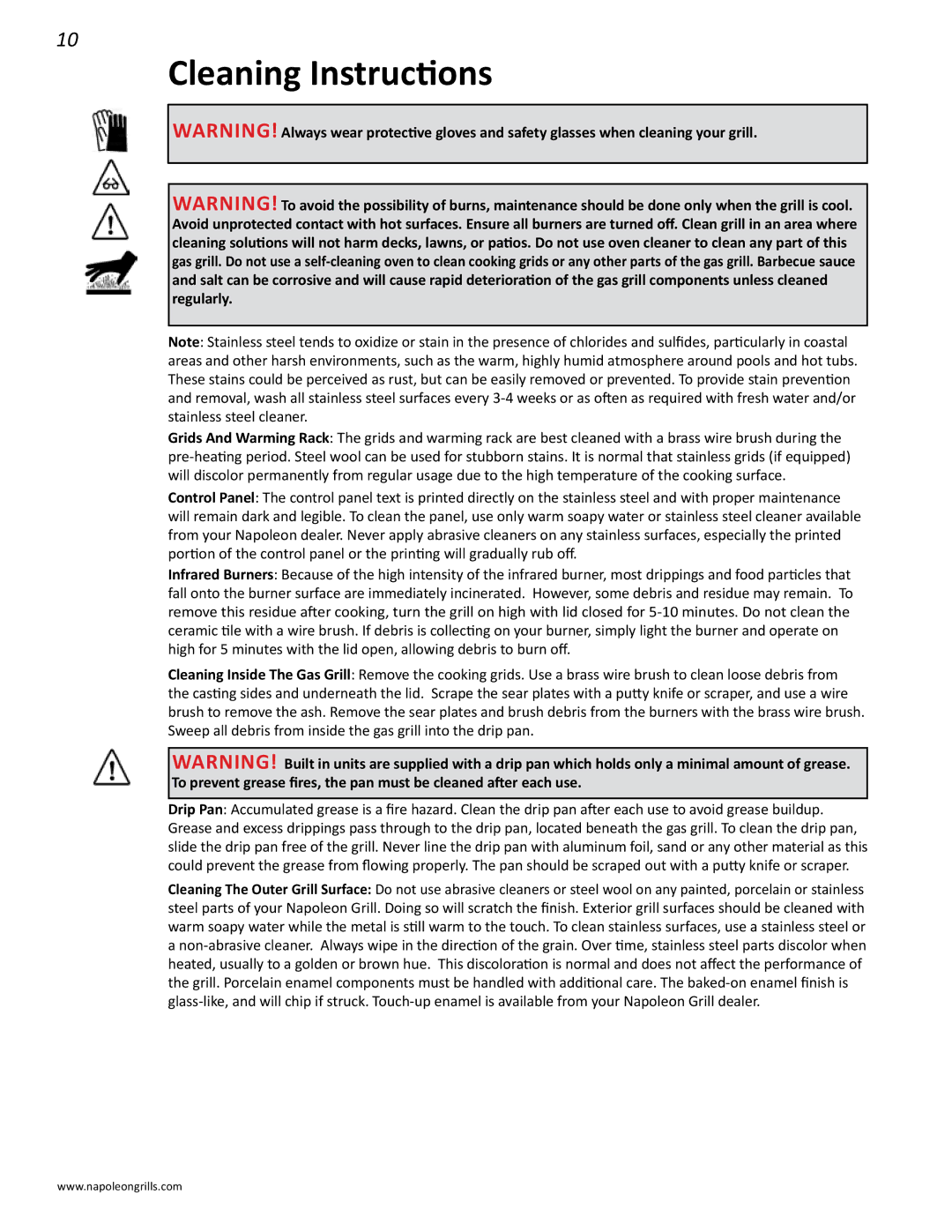 Napoleon Grills BIPRO 600 manual Cleaning Instructions 