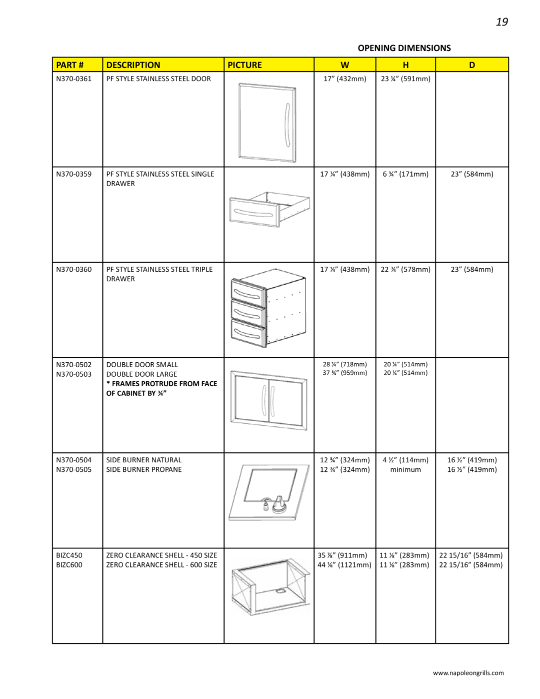 Napoleon Grills BIPRO 600 manual PF Style Stainless Steel Door 