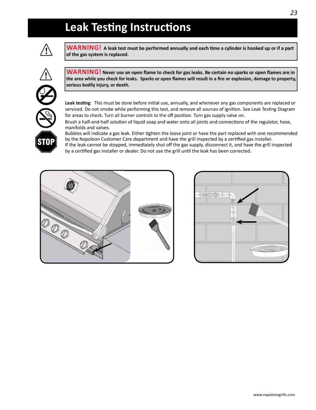 Napoleon Grills BIPRO 600 manual Leak Testing Instructions 