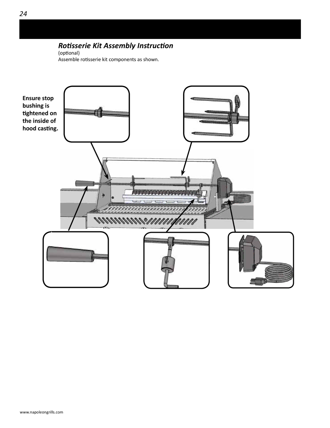 Napoleon Grills BIPRO 600 manual Rotisserie Kit Assembly Instruction 