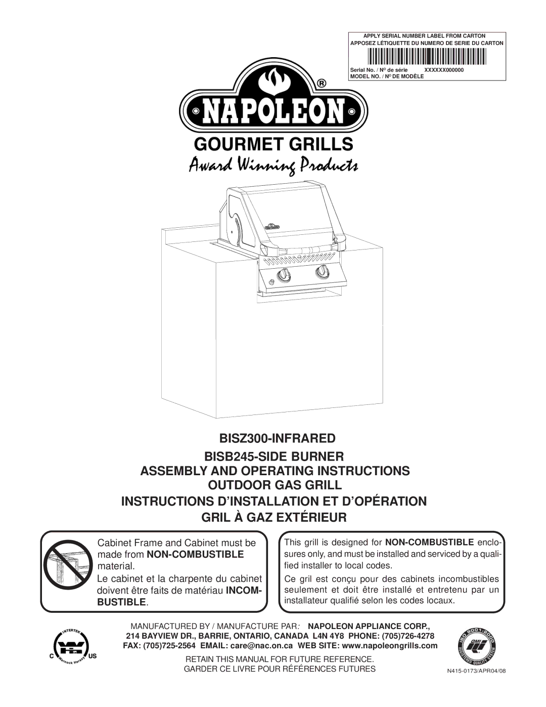 Napoleon Grills BISZ300, BISB245 operating instructions Bustible 