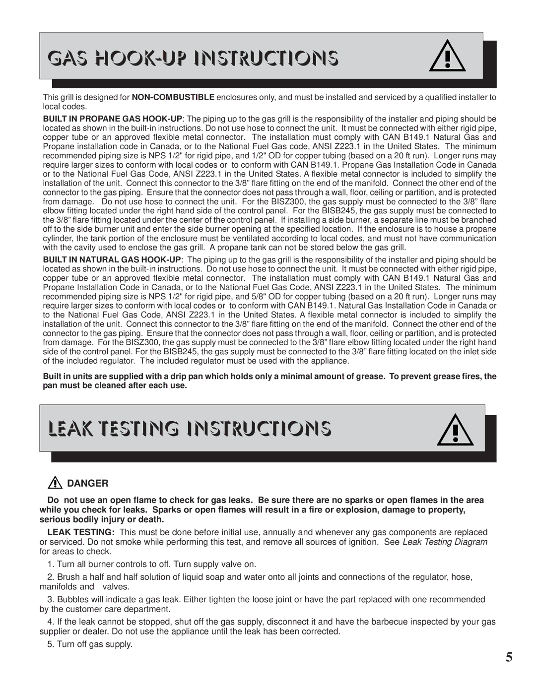 Napoleon Grills BISZ300, BISB245 operating instructions GAS HOOK-UP Instructions 