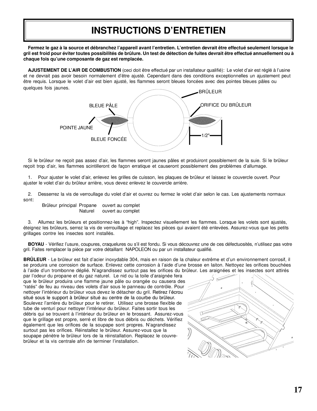 Napoleon Grills CSS610RB manual Instructions D’ENTRETIEN, Pointe Jaune Bleue Foncée 