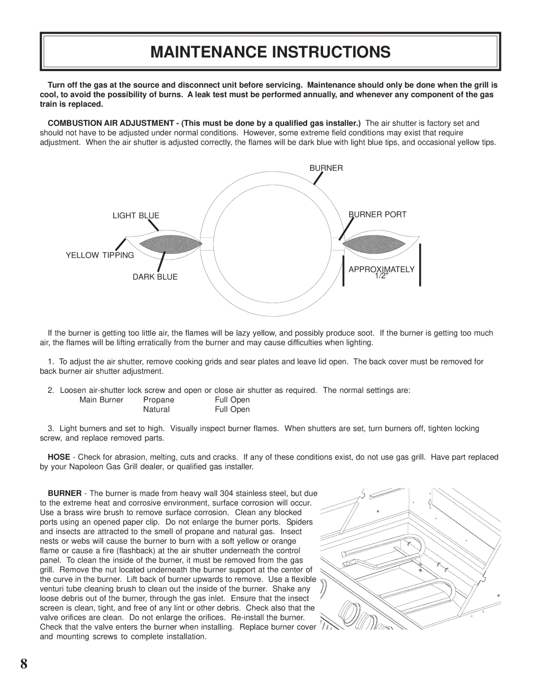 Napoleon Grills CSS610RB manual Maintenance Instructions 