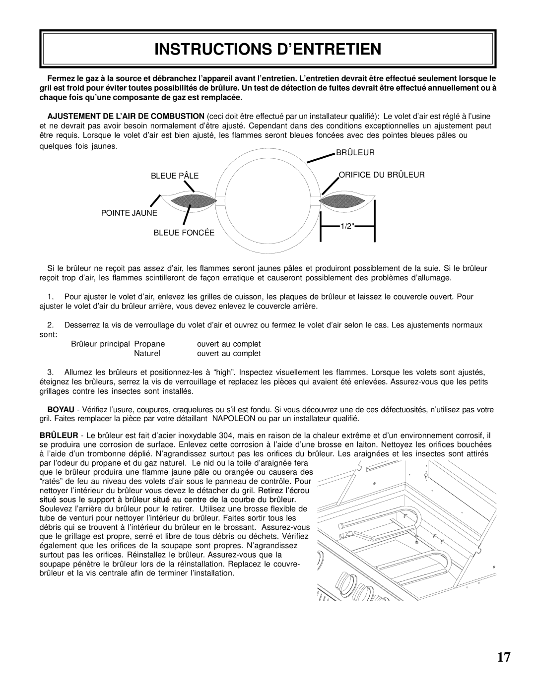 Napoleon Grills CSS610RSB manual Instructions D’ENTRETIEN, Pointe Jaune Bleue Foncée 