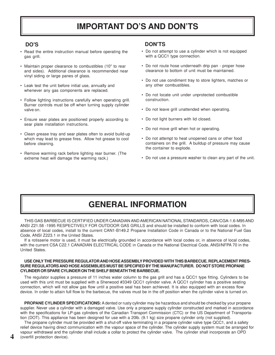 Napoleon Grills CSS610RSB manual Important DO’S and DON’TS, General Information, Dos, Donts 