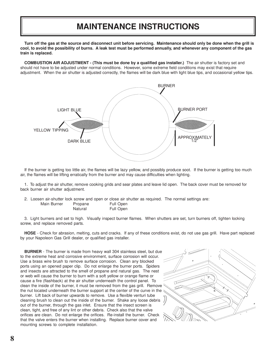 Napoleon Grills CSS610RSB manual Maintenance Instructions 