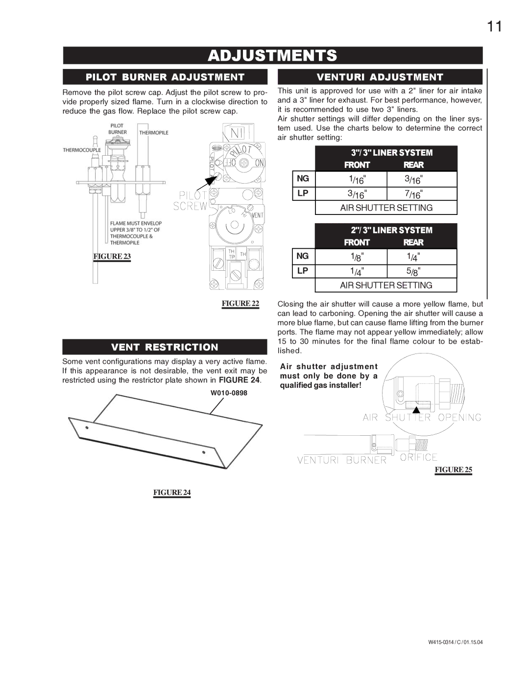 Napoleon Grills GDI-44N, GDI-44P manual Adjustments, Pilot Burner Adjustment Venturi Adjustment, Vent Restriction 