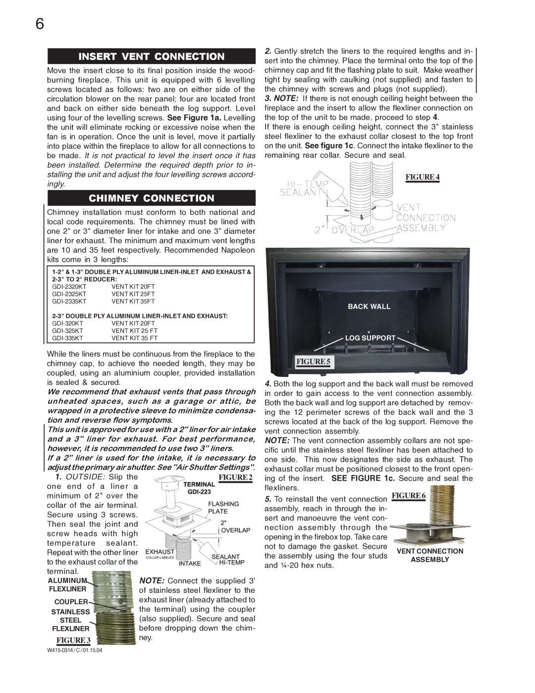 Napoleon Grills GDI-44P, GDI-44N manual Insert Vent Connection, Chimney Connection 